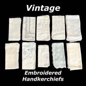 Vintage Handkerchiefs, bundle of 10. Very delicate hand embroidery, cotton